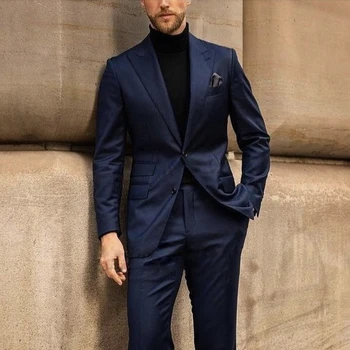Mavi Takım Elbise Erkek Slim Fit Rahat Donanma Balo Smokin 2 Parça İş Blazer Pantolon Günlük Ceket 2023 Trajes De Boda Para Hombres