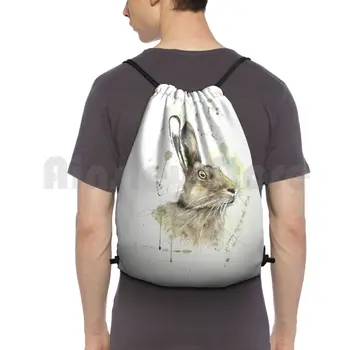 Up-Suluboya Tavşan Sırt Çantası İpli Çanta spor çanta Su Geçirmez Tavşan Tavşan Suluboya Suluboya Watercolourhare Tavşan