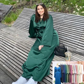Kaftan Saten Abaya Dubai Türkiye Müslüman Başörtüsü Elbise İslam Giyim Kadın Elbise Arap Kaftan Fas Parti Kıyafeti Eid Ramazan Abayas