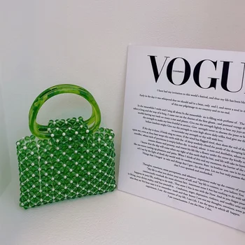 Yeni Özelleştirilmiş Kristal Çanta Moda Yeşil Akrilik El Dokuma Boncuklu İnci Çanta Kadınlar için Yüksek Kaliteli Lüks kadın Çantaları