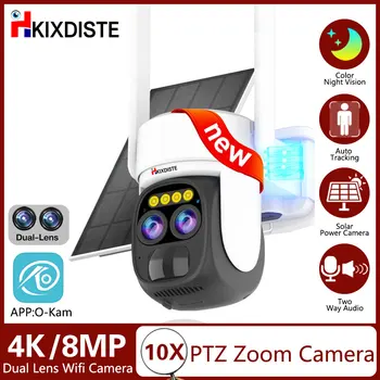 8MP 4K Güneş Kablosuz WiFi kamera Açık 10X PTZ Zoom Dürbün Güvenlik Kamera Pil IP Kameralar Video Gözetim Çift Lens