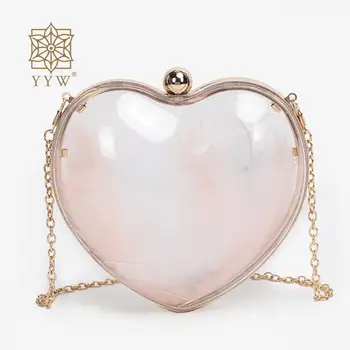 Akrilik Şeffaf Akşam Çanta Sevimli Aşk Kalp Şeklinde el çantası Kadınlar için Omuz Zinciri Günlük Alışveriş Messenger Çanta