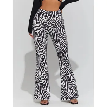 Bahar Zebra Baskı Geniş Bacak Pantolon Y2K Pantolon Yaz Seksi Yüksek Bel Kadınlar Yeni Moda Rahat Kadın Pantolon Streetwear 16395