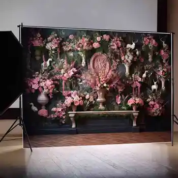 ay.QG Zemin 25th 50th Düğün Yıldönümü Süslemeleri Photocall Arka Plan Çiçekler Mavi Vintage Duvar Odası Fotoğraf Çekimi için