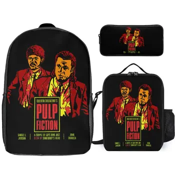 Serin Pulp Kurgu John Travolta 2 3 in 1 Takım 17 İnç Sırt Çantası Öğle Yemeği Çantası Kalem Çantası Seyahat Komik Grafik Ömürlü yemek taşıma çantası Konfor