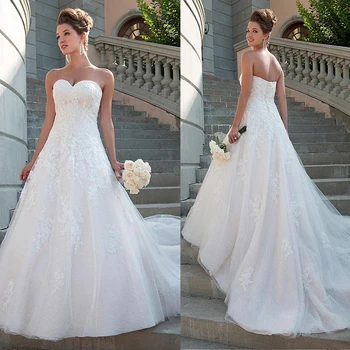 Dantel Sevgiliye Boyun Çizgisi A-line düğün elbisesi Straplez Kristaller gelinlikler robe de mariee princesse de luxe