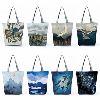 Tote Tasarım Rahat Alışveriş Çantaları Kadın Çanta Omuz Japon Ukiyo Bakkal Dropshipping Eko Kullanımlık Vinç Tasarımcı