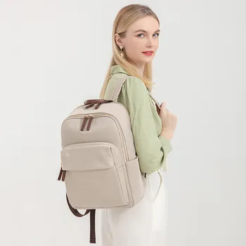 Kadın Sırt Çantası 14 inç laptop çantası Büyük Kapasiteli Düz Renk Çanta Omuz kadın Deri Sırt Çantaları Öğrenciler için Seyahat Bayanlar