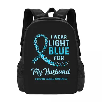 Kocam Prostat Kanseri İçin Açık Mavi Giyiyorum Bir İşbirliği Sırt Çantası Büyük Kapasiteli Sevimli Katlanabilir Giysi Sırt Çantaları