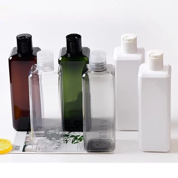 15 adet 500ml Boş Şeffaf Beyaz Yeşil Kahverengi Plastik Şişeler Doldurulabilir Seyahat Şişeleri Plastik Disk Üst Kapağı Şampuan Toner