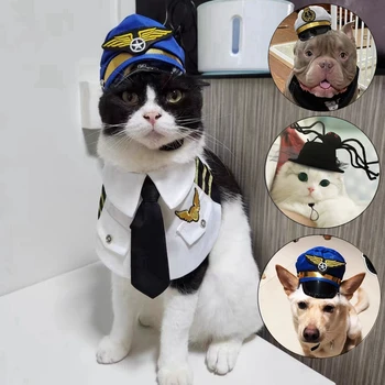 Cadılar bayramı Pet Kedi Köpek Kap Komik ev hayvanı ürünü Fotoğrafçılık İçin Cosplay Polis Şapka Tatil Kostüm Chihuahua Yorkshire Aksesuarları