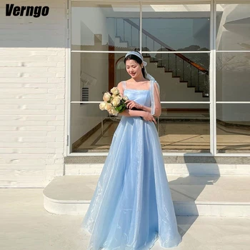Verngo A-line Organze Akşam Parti Elbiseler Straplez Spagetti Sapanlar Balo Elbise 2024 Kore Lace Up Uzun Örgün Durum elbise