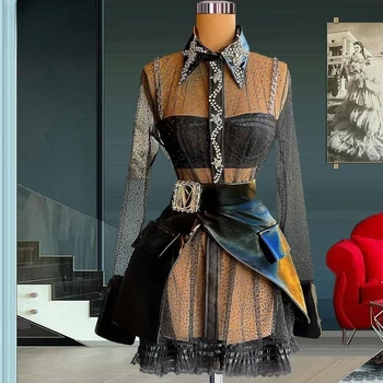 Siyah Kokteyl Elbiseleri A-line Uzun Kollu Kısa Mini Tül Boncuklu Mezuniyet Elbiseleri Haute Couture