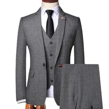 3 Parça Blazers Gençlik Rahat Takım Elbise erkek Avrupa ve Amerikan İngiliz Ekose Moda Ince Damat Düğün Ceket 6XL
