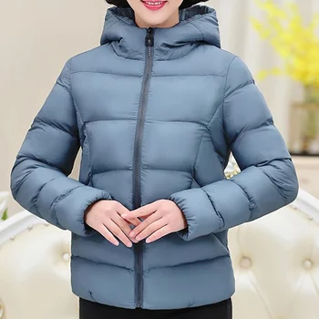 2023 Yeni Kış Orta Yaşlı Kadınlar pamuklu ceket Kapşonlu Fermuar Moda Gevşek Sıcak Kısa Ceket Zarif Ofis Bayan Kalın Parkas