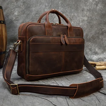 Evrak çantası Retro laptop çantası hakiki deri çantalar Rahat 15.6 Pad Günlük Çalışma Tote s Erkekler Erkek çantası belgeler için