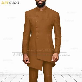 Erkek Takım Elbise Slim Fit Özel Afrika Uzun Blazer Pantolon 2 Adet Hintliler Araplar Smokin Düğün Balo Zarif İş Ceket Seti