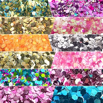 10 gram Holografik Sequins Glitter Renkli Altıgen 12 Renkler Göz Parlak Cilt Vurgulamak Yüz Vücut Glitter Pul Pul MA0255
