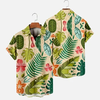 Yaz Tropikal Yağmur Ormanı Hawaii Gömlek Vintage Erkekler Tops 3d Baskılı Rahat Kısa Kollu Erkek Plaj Gömlek Moda Giyim