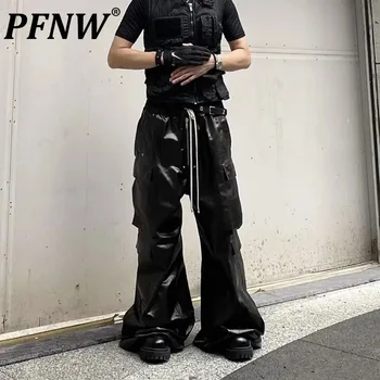 PFNW erkek Ve kadın Gelgit RO Tarzı Parlak Kaplamalı İş Giysisi Kargo Pantolon Geniş Bacaklı Siyah Rahat Tulum Punk Darkwear 12Z6591