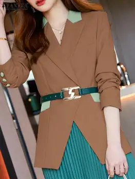 ZANZEA 2023 Moda Kadın Colorblock Blazer Ofis Sonbahar Şık Blazer Takım Elbise OL Zarif Uzun Kollu Ceket Katı İş İnce Palto