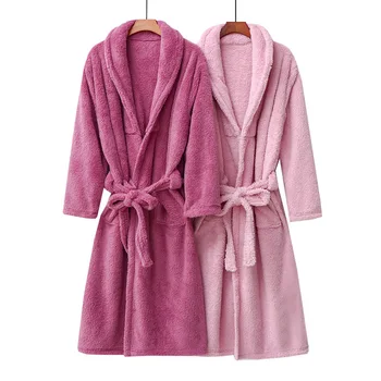 Sonbahar Kış Sıcak Kalınlaşmış Uzun Elbise Mercan Polar Bornoz Pijama Pazen Gevşek Rahat Ev Giyim Kıyafeti