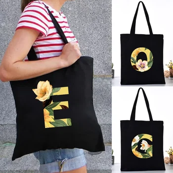 Alışveriş çantası Kadın Çanta omuz çantaları Bayan Kanvas Çanta çiçek Mektubu Baskı Kullanımlık Commute Büyük Kapasiteli Okul Çantası