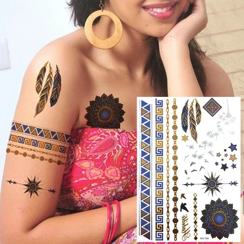 Hint Tüy Dize Geçici Dövmeler Kadınlar İçin Yetişkin Gerçekçi Yıldız Kelebek Altın Sahte Dövme Etiket Benzersiz Vücut Sanatı Dövme