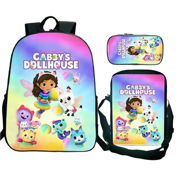 3 Adet/takım gabby'nin Dollhouse Okul Sırt Çantaları Kalem Kutusu omuzdan askili çanta Öğrenciler Erkek Kız Çocuklar Anime Sırt Çantaları Mochilas