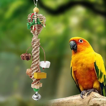 Komik Papağan Pet Kuş Çiğnemek Kafesleri Asmak Oyuncak Rattan Dokuma Cuttlebone Azı Dişleri Çiğnemek Oyuncak Evcil Hayvan Ürünleri için Kuş Aksesuarları