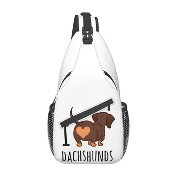 Seviyorum Dachshunds tek kollu çanta Erkekler Moda Porsuk Sosis Sosis Köpek Omuz Göğüs Crossbody Sırt Çantası Seyahat Yürüyüş Sırt Çantası