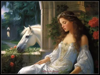 Nakış Sayılan Çapraz Dikiş Kitleri İğne-El Sanatları 14 ct DMC Renk DIY Sanat El Yapımı Dekor-Prenses ve Onun Beyaz At