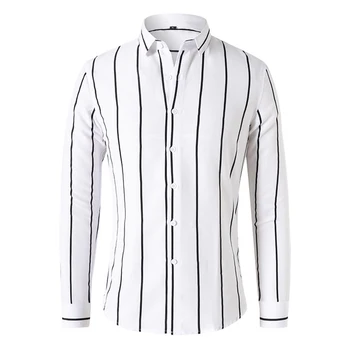 Erkek Çizgili Yaka Gömlek Sofistike ve Şık Bir Görünüm için Klasik Yaka ve Uzun Kollu Bedenler S 2XL