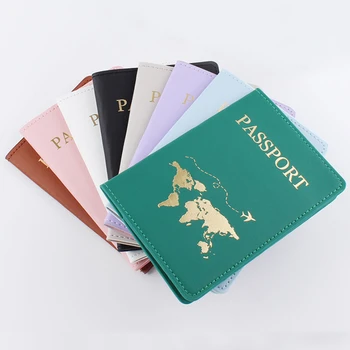 Basit Moda Pasaport Kapağı Dünya Haritası İnce İnce Seyahat Pasaport Tutucu Cüzdan Hediye PU Deri Kart Kılıfı Unisex