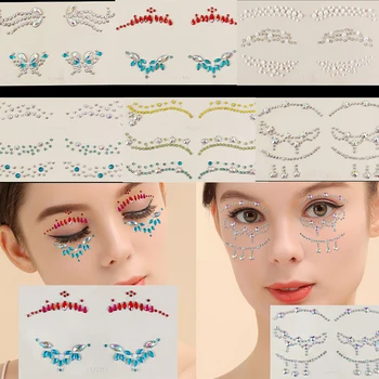 3D Göz Matkap Yüz Renkli Etiket Eyeliner Şenlikli Parti suni elmaslı yama Göz Makyajı Sahne Makyaj Geçici Dövme Etiket