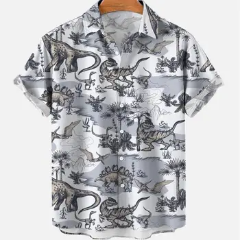2023 Erkek Gömlek Karikatür Hayvan Tatil Baskı Orijinal Ortaçağ Rahat Zarif Yaz Moda Erkek Kısa Kollu gömlek Giyim
