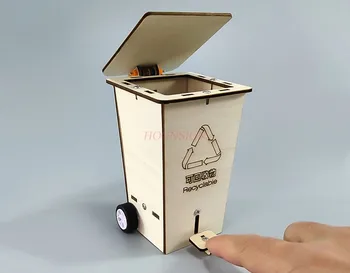 El yapımı küçük buluş çevre koruma teknolojisi küçük üretim dıy flip çöp tenekesi ev yapımı kök bilim oyuncaklar