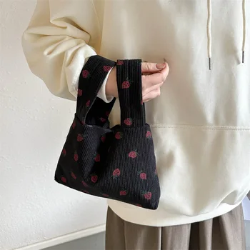 Moda Öğle Yemeği Çantaları Kızlar için Sadelik Çilek Çanta Kadınlar için Taşınabilir Kadife saklama çantası Ofis Çalışanı için Öğrenci