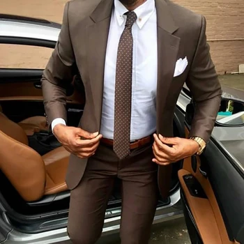 2023 Son Kahverengi erkek Takım Elbise Ceket Pantolon Tasarımları Slim Fit Zarif Smokin Düğün İş Parti Takım Elbise 2 Adet (ceket + Pantolon)