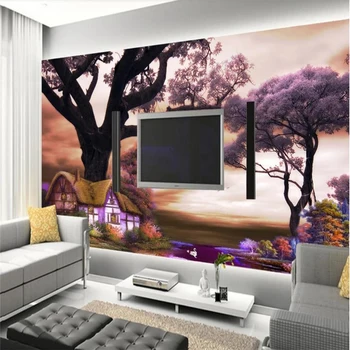 beibehang Özel duvar kağıdı 3D fotoğraf duvar resimleri romantik pembe suluboya resim aşk ağacı TV zemin dekoratif boyama duvar kağıdı