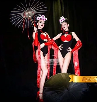 Orta Sonbahar Gece Kulübü Bar Seksi Çin Tarzı Seksi Düşük kesim Gogo Sahne Kostüm bikiniDJ Yeni Yıl Performans Kostüm Kadın