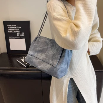 Lüks Tasarımcı Nubuk deri çantalar Kadınlar için 2023 Moda Trendi Zincir omuzdan askili çanta Cüzdan Çevirme Düz Renk Tote Çanta