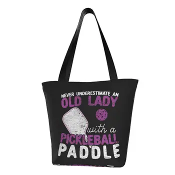 Asla Underestimate Yaşlı Bir Bayan ile Pickleball Çanta Taşınabilir alışveriş çantası Büyük Kapasiteli