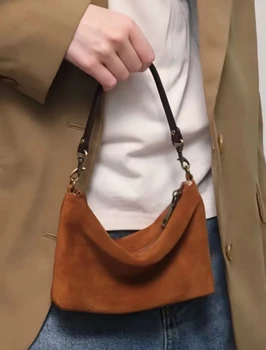 Moda Yumuşak Süet omuzdan askili çanta Vintage Pu Deri Koltukaltı Tote Çanta Kız Kadınlar İçin Fermuar Crossbody Alışveriş Çantası kadın el çantası