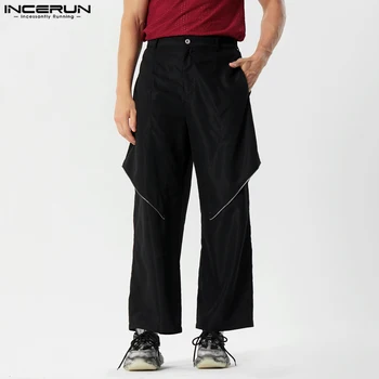 2023 Erkekler Düzensiz Pantolon Düz Renk Düğmesi Joggers Gevşek Pantolon Erkekler Streetwear Fermuar Moda Rahat Pantalon S-5XL INCERUN