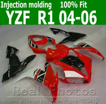 Yüksek kaliteli kaporta kiti YAMAHA Enjeksiyon kalıplama YZFR1 04 05 06 kırmızı beyaz siyah fairings set YZF R1 2004 2005 2006 JL7