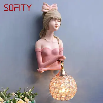 SOFİTY çağdaş kapalı duvar lambası LED pembe kız yaratıcı tasarım reçine aplik ışıkları ev oturma odası yatak odası için