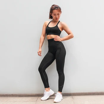 Kadın Eşofman Katı Yoga Seti Dikişsiz Koşu Spor Koşu Yoga Sutyen Tayt spor elbise Spor Spor egzersiz kıyafetleri