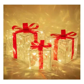 3 Set Noel Işıklı Pop Up Hediye Kutuları Önceden aydınlatılmış Noel Aydınlatma Kutusu Yard ve Ev Süs Dekor