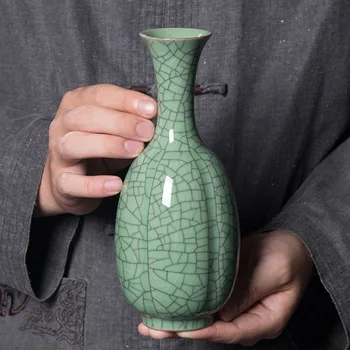 Ev Dekorasyon Çin Seramik Porselen Vazolar Jingdezhen Crackle Sır Longquan Seladonlar Vazo Ofis Masası Feng Shui Ev Dekorasyonu